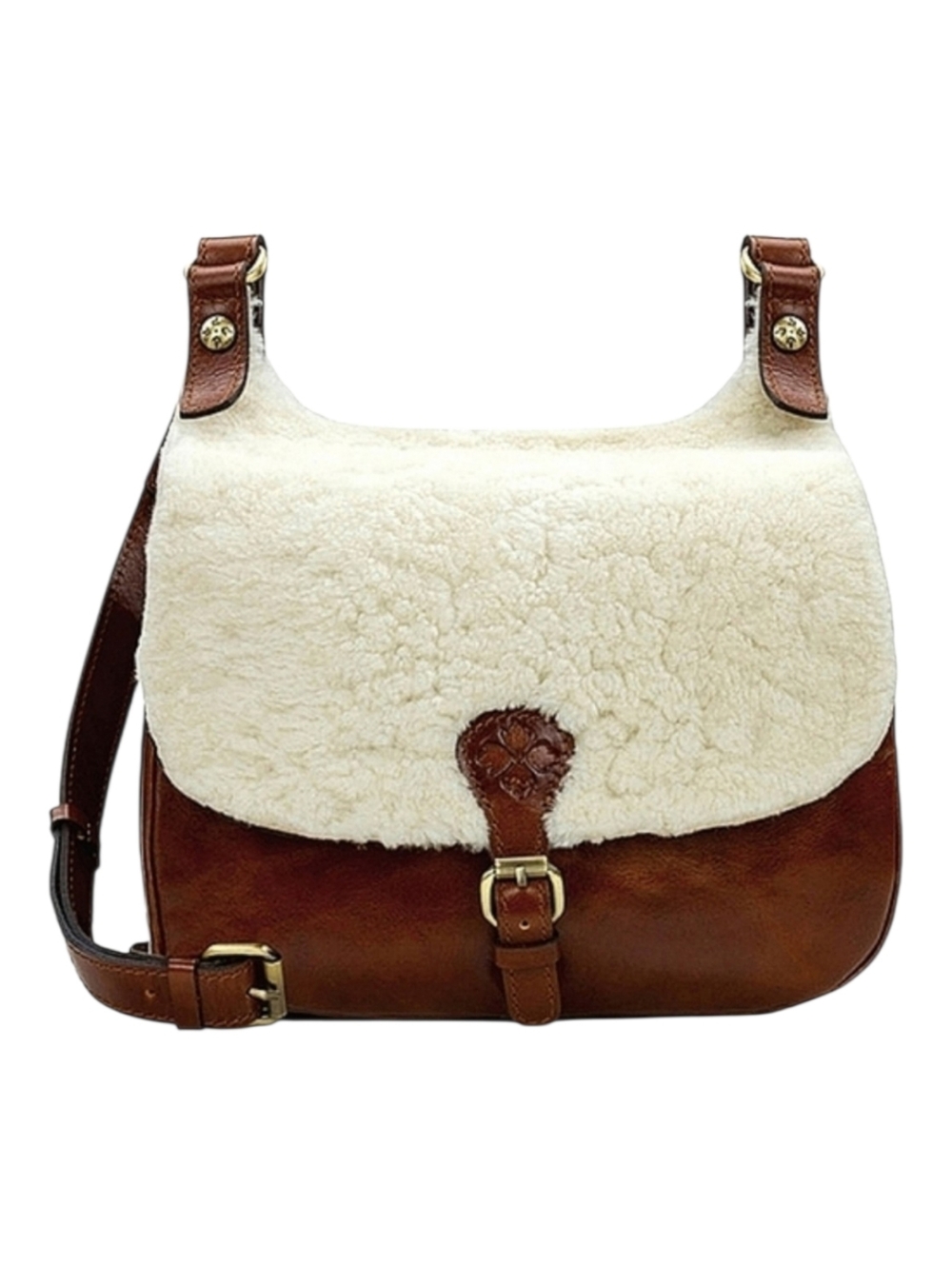 Patricia Nash Large Leather & Sherpa Brown London Saddle Bag
